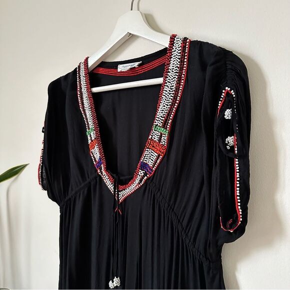 Poupette St Barth Mini Black Dress Cover Up Beaded One Size - Picture 5 of 8